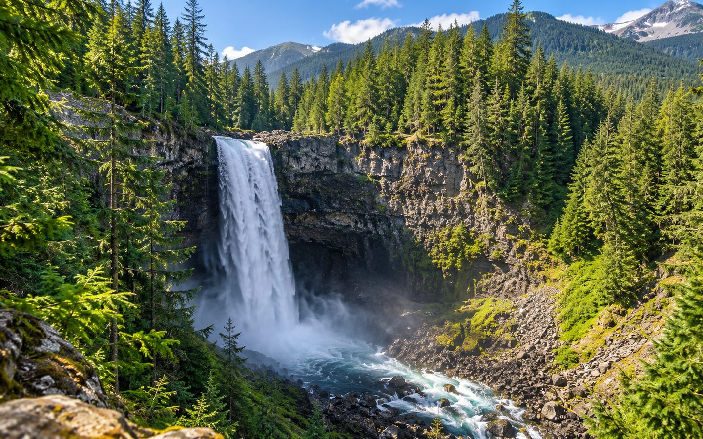 Brandywine Falls dropping into a forested canyon near Whistler