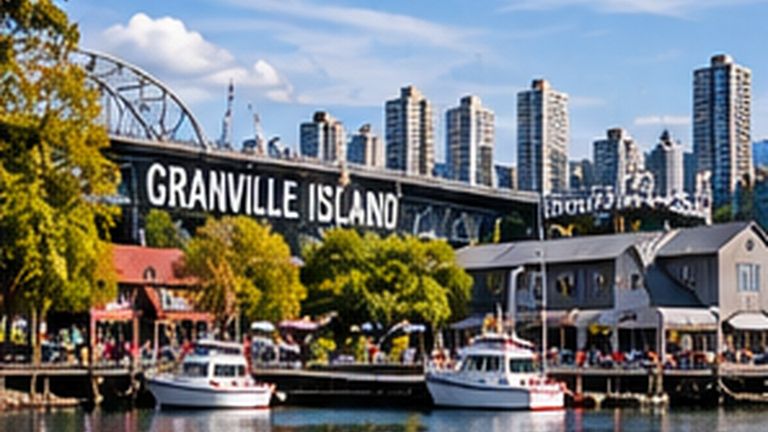 Editorial view inspired by Granville Island waterfront, market and dining areas