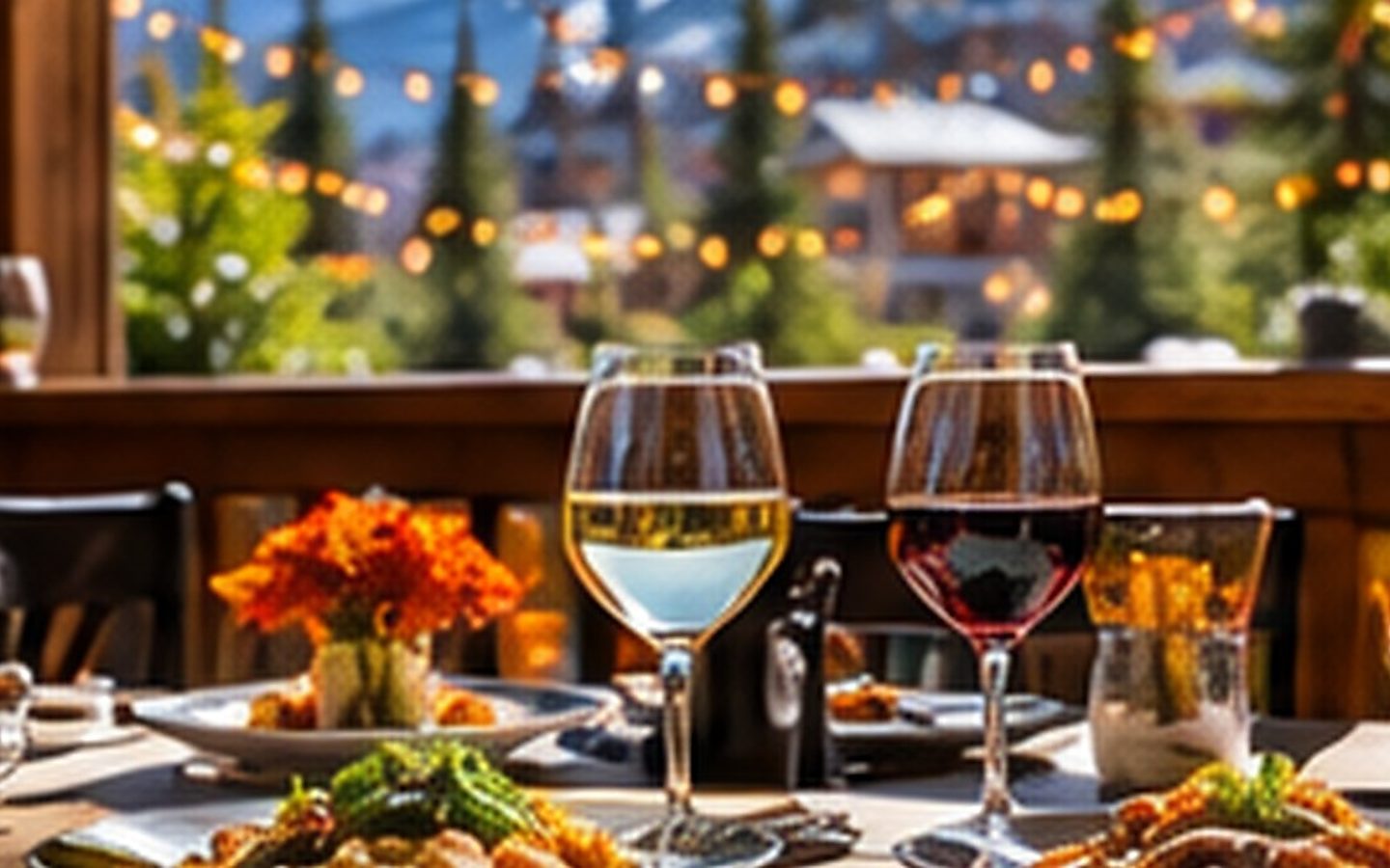 Dining table in Whistler with mountain scenery beyond