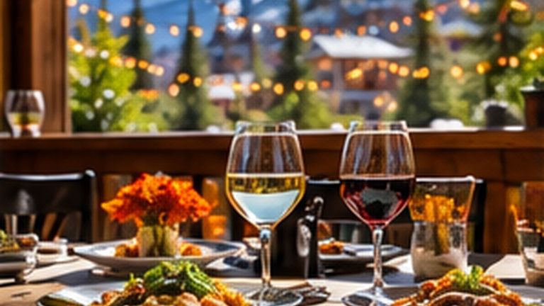 Dining table in a mountain village restaurant setting